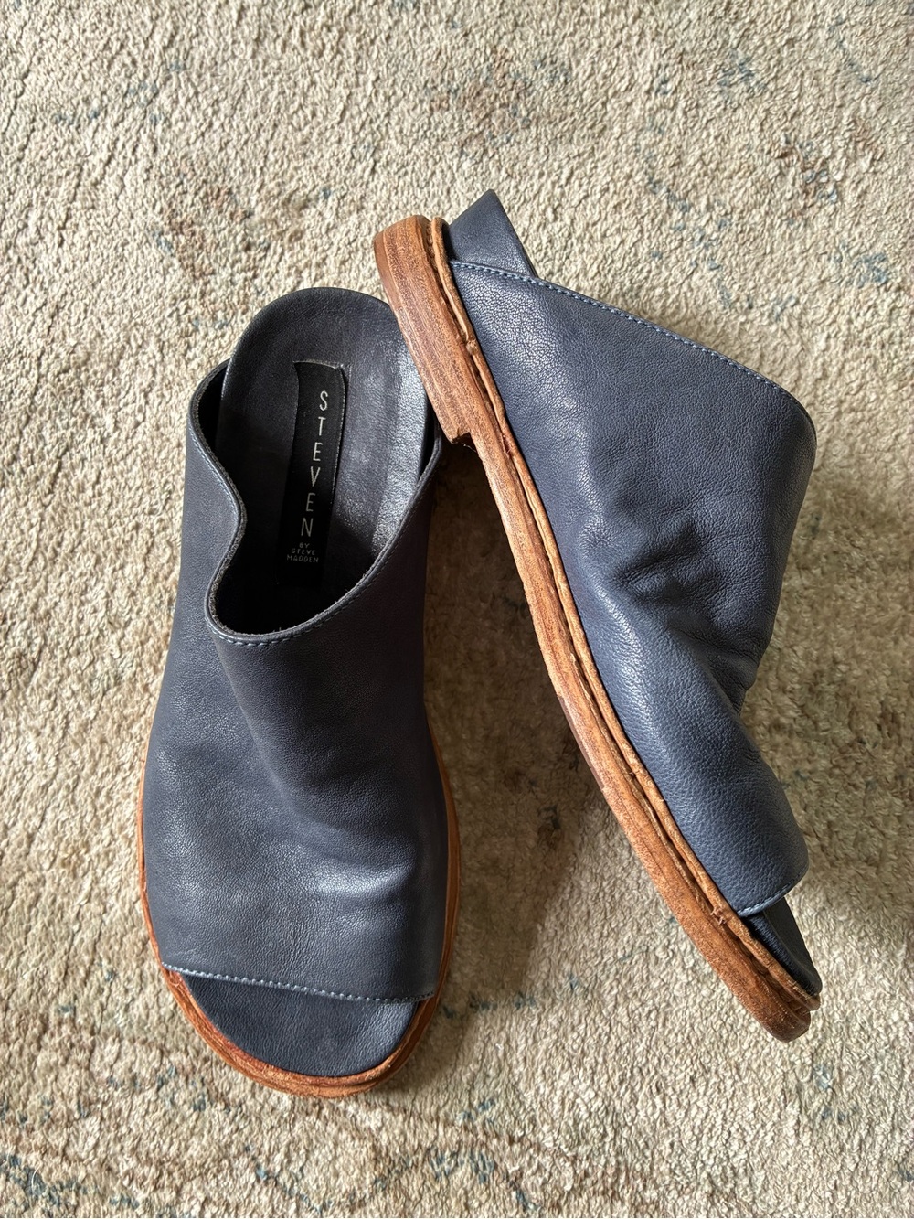 Steven by Steve Madden Blue Leather Mule Sandals